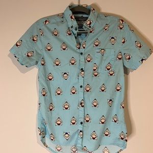 Five Points Sumo Wrestler Rikishi Slim Fit Flex Aqua Button Up Shirt